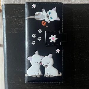 Black Cat Wallet Clutch with Cute White Kittens